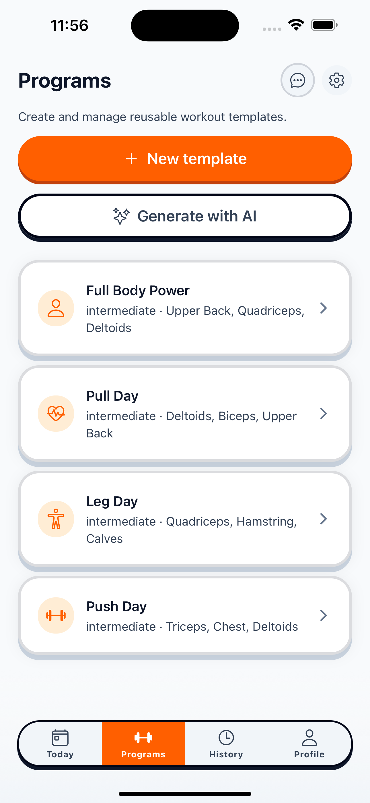 KRIO Programs screen